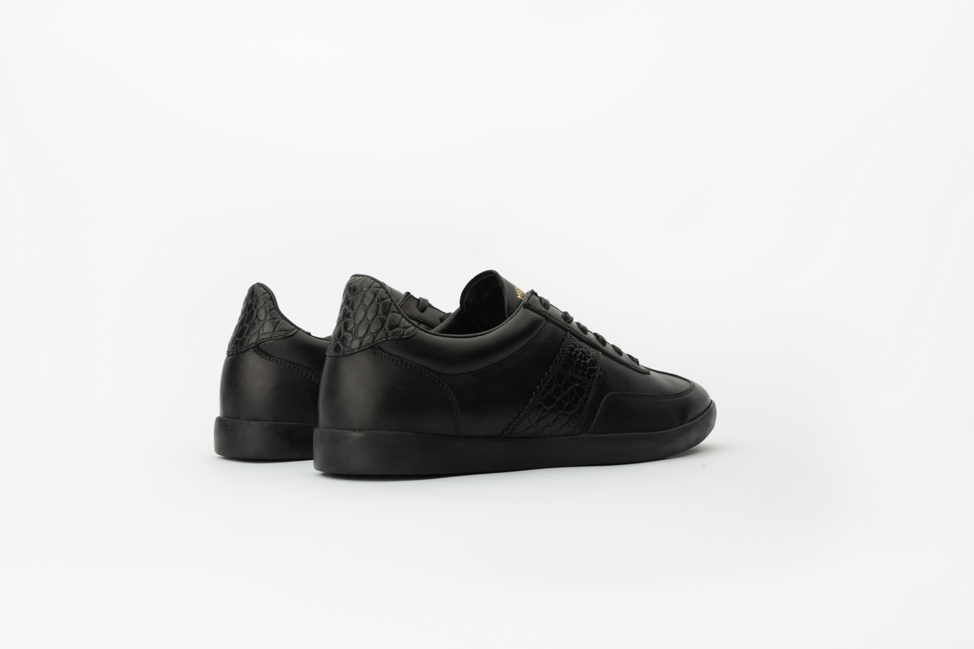 Arrow Sneakers in Black and Croc-embossed Leather