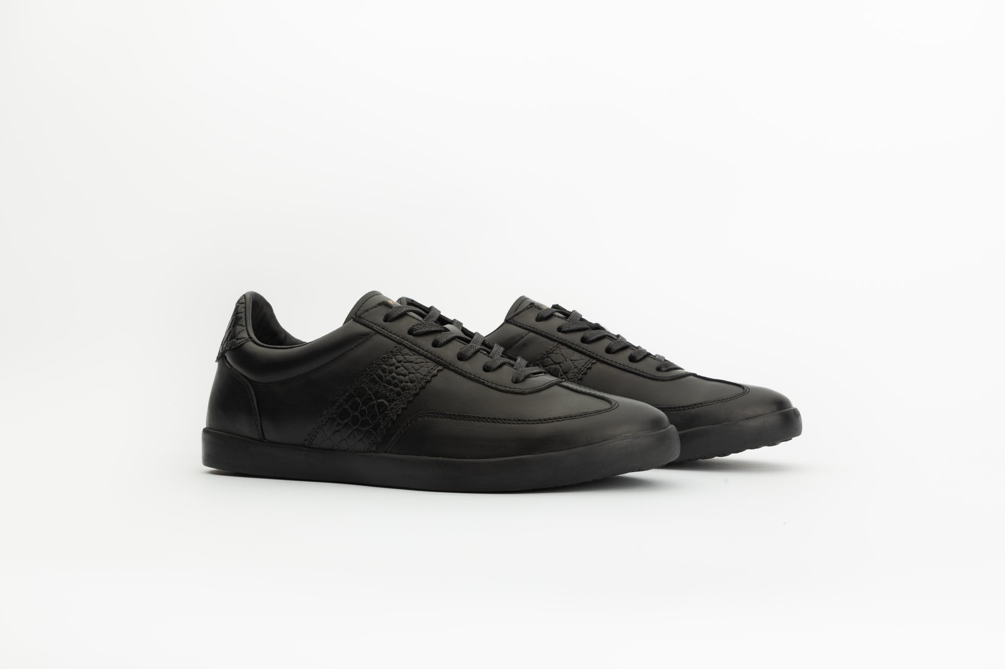 Arrow Sneakers in Black and Croc-embossed Leather