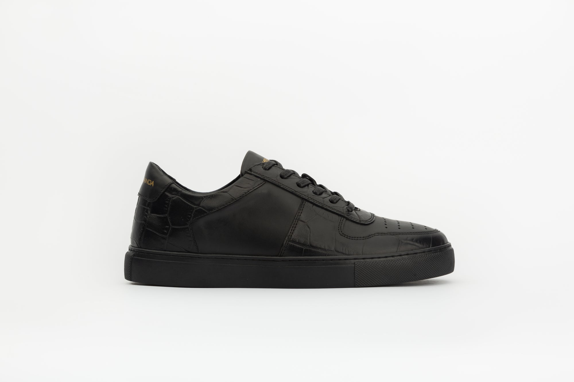 Sneakers Base en cuir noir et crocodile embossé