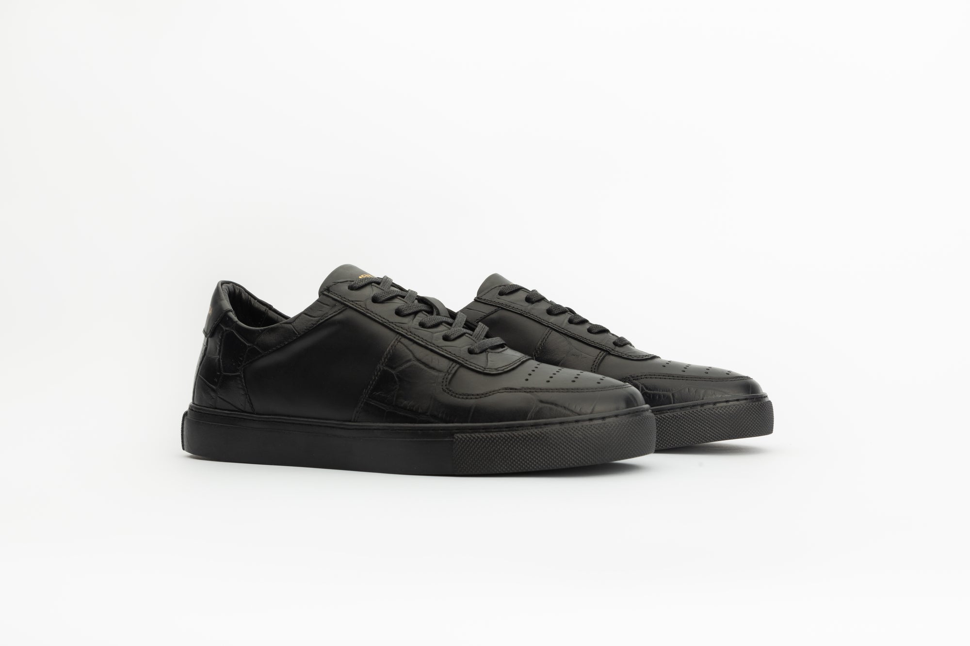 Base Sneakers in Black and Ambossed-croc Leather
