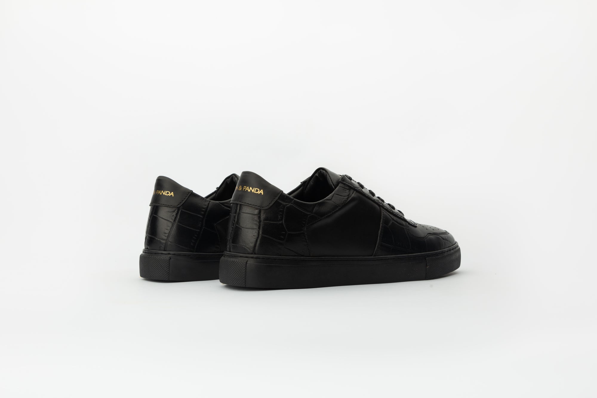 Base Sneakers in Black and Ambossed-croc Leather