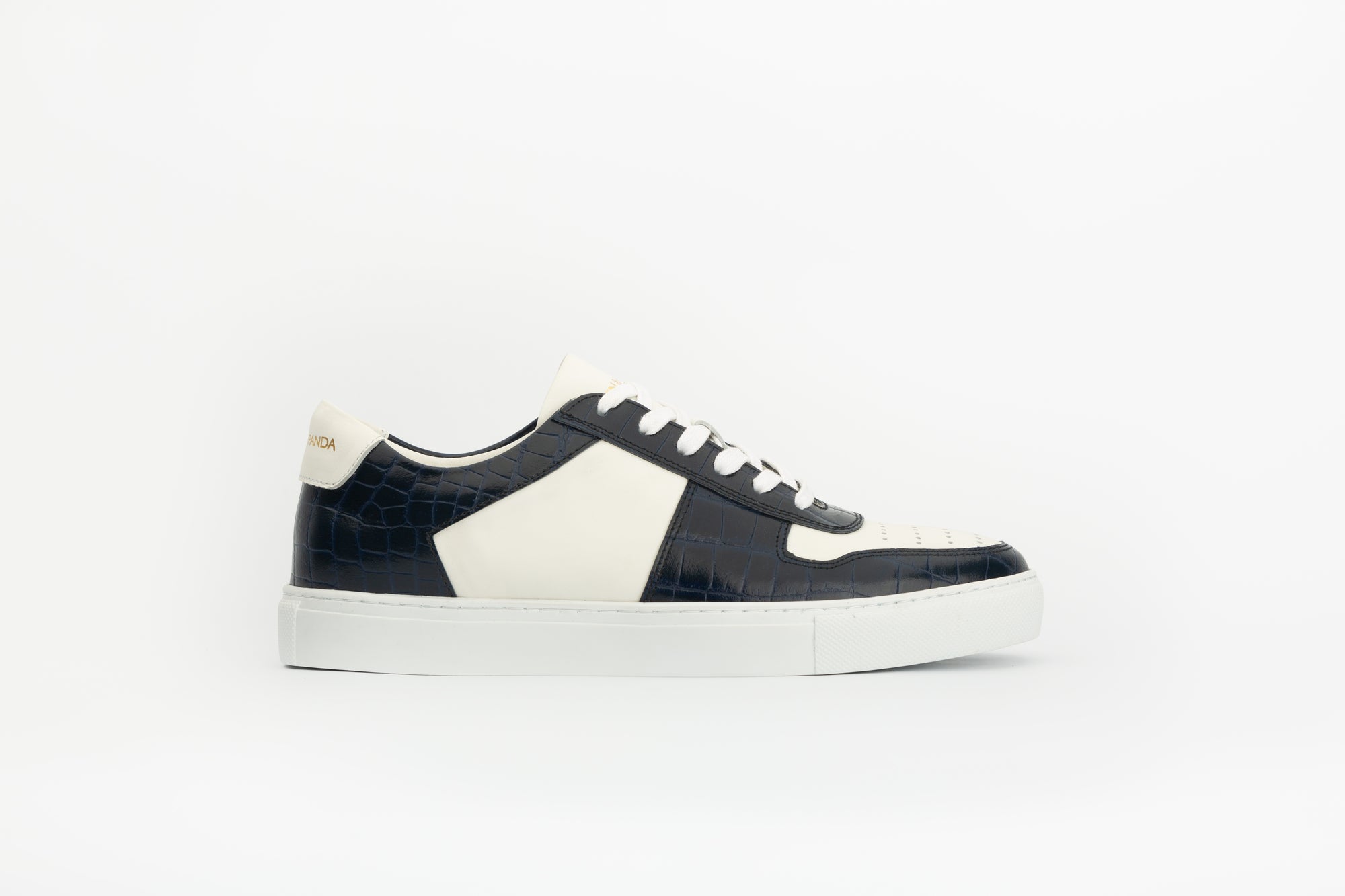 Sneakers Base en cuir blanc et effet croco bleu