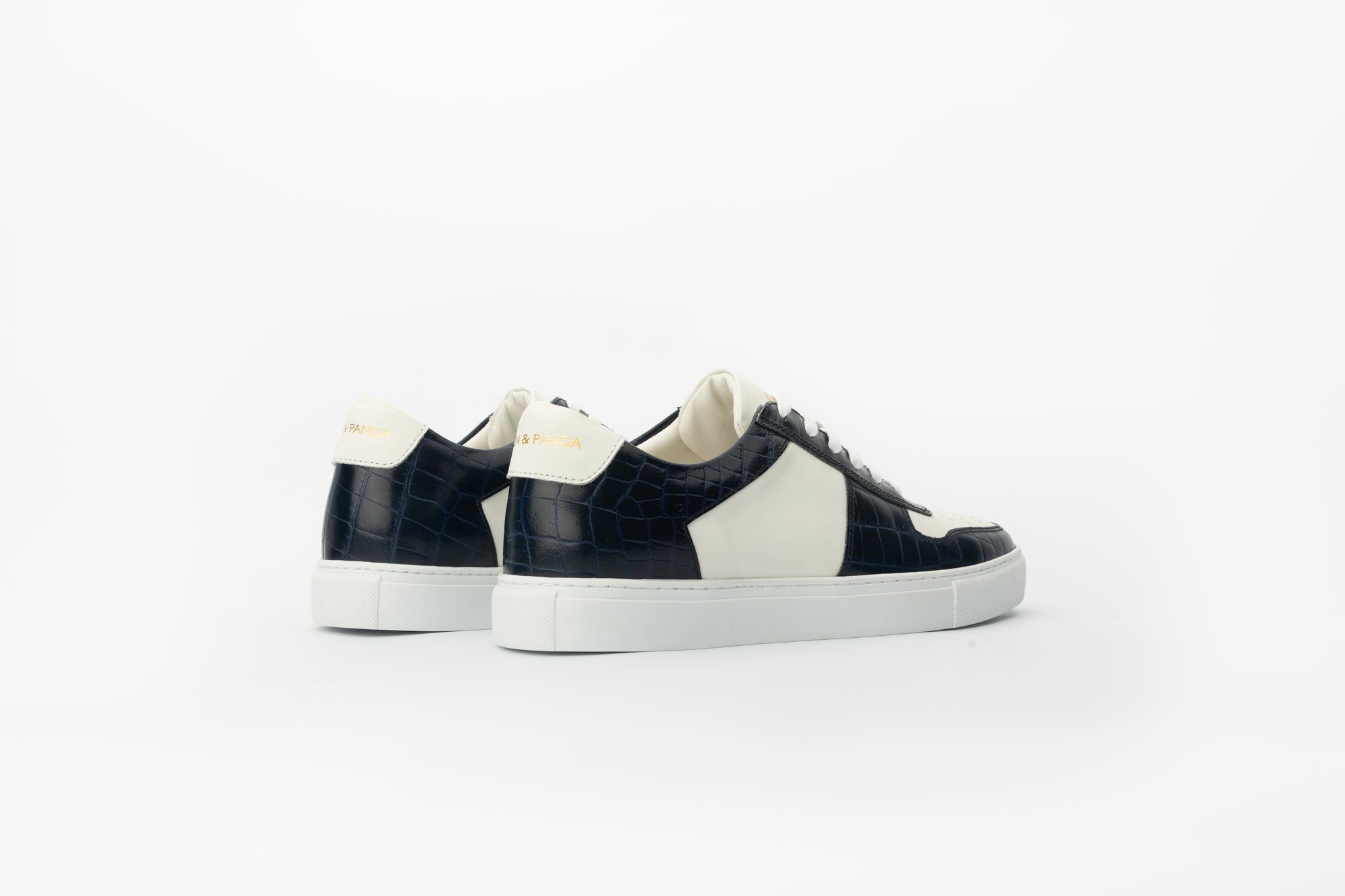 Base Sneakers in White and Ambossed-croc Blue Leather