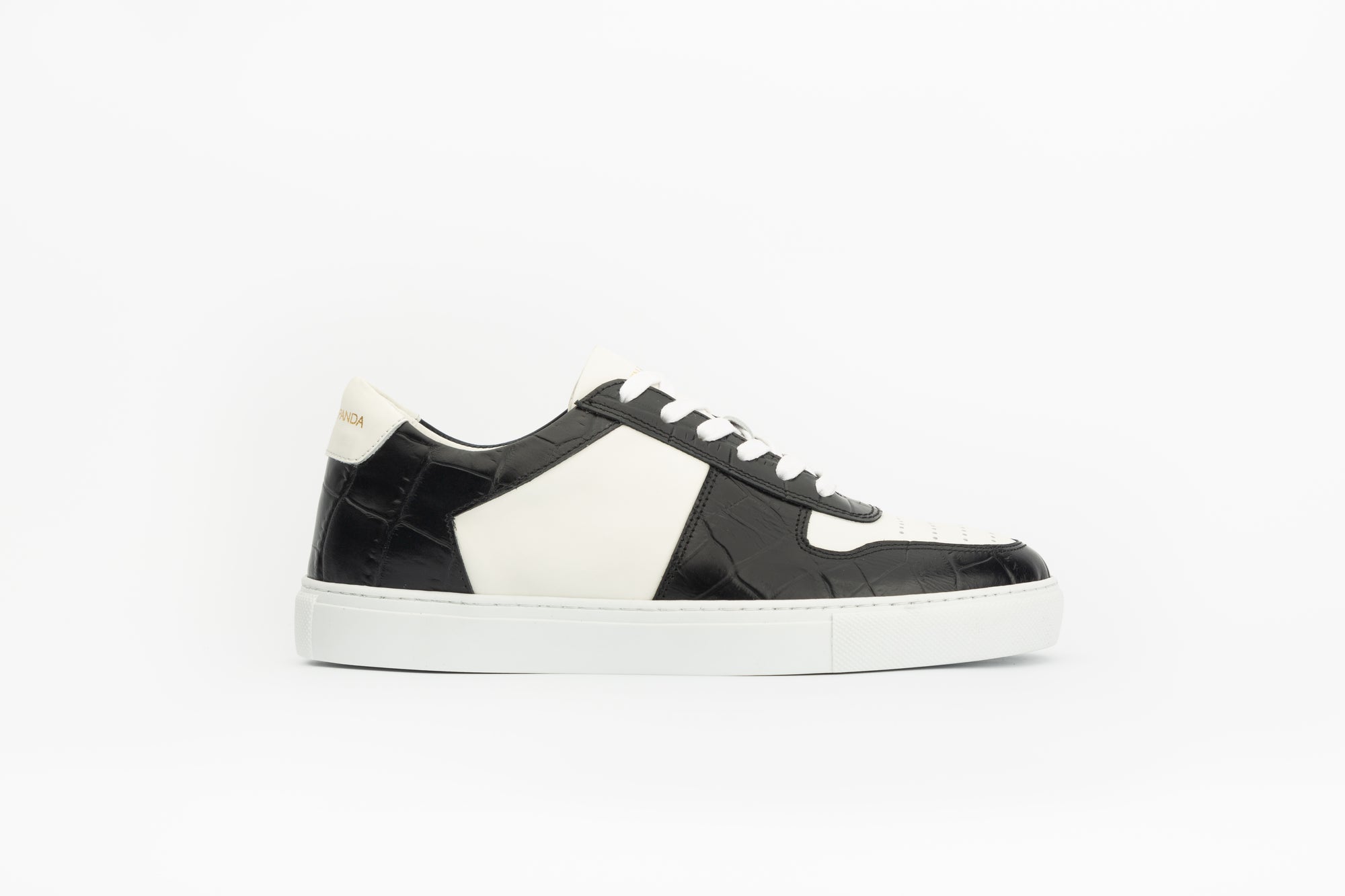 Sneakers Base en cuir blanc et effet croco noir