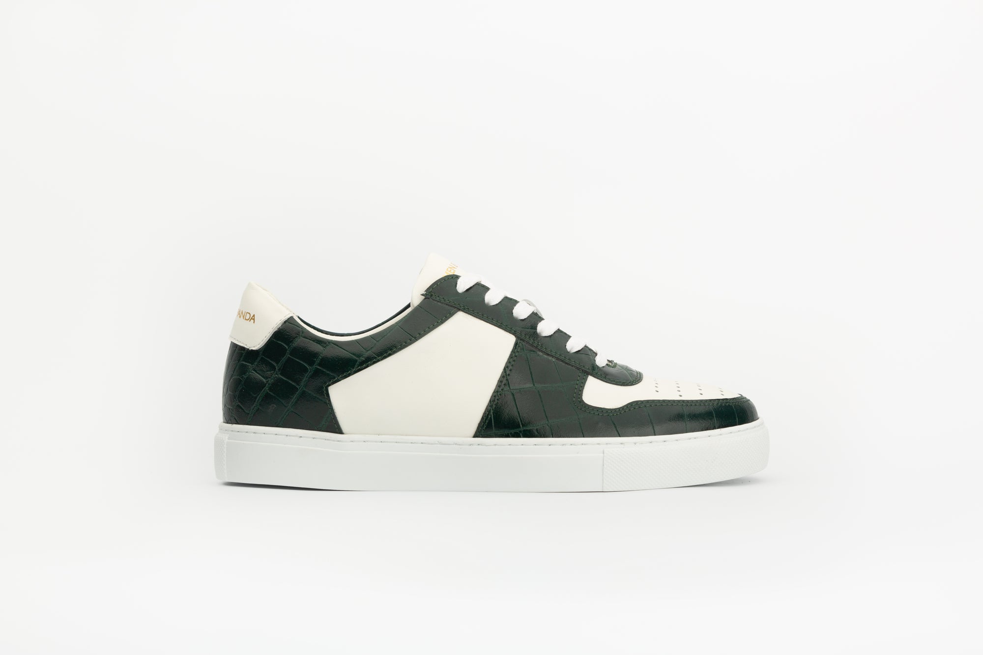 Sneakers Base en cuir blanc et effet croco vert
