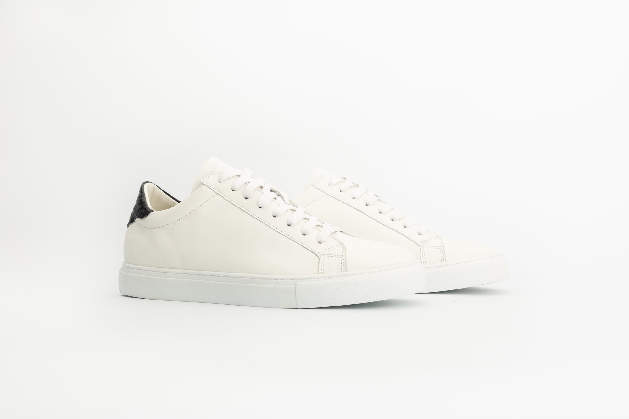 Ghost Sneakers in White and Ambossed-croc Black Leather