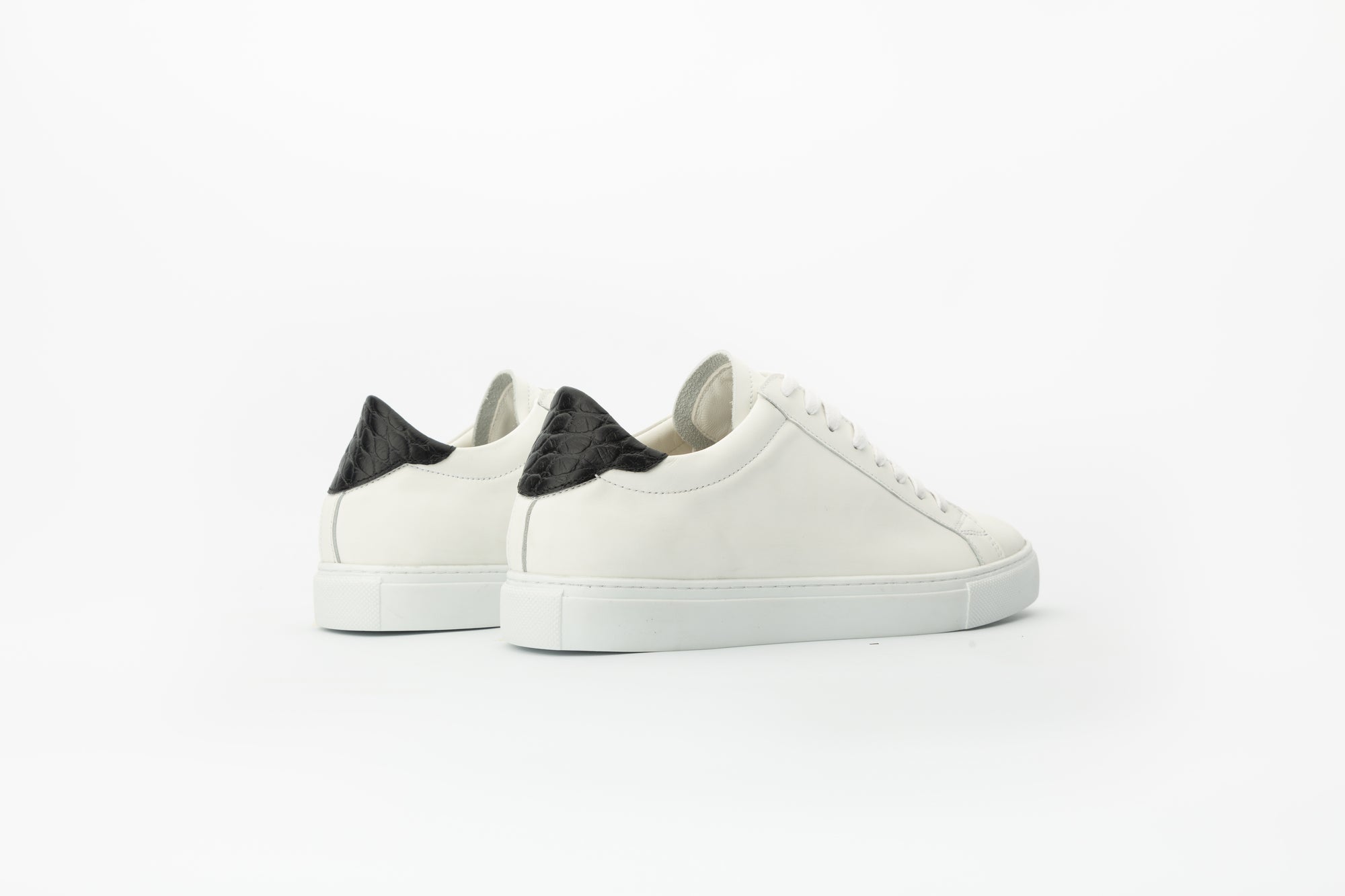 Ghost Sneakers in White and Ambossed-croc Black Leather