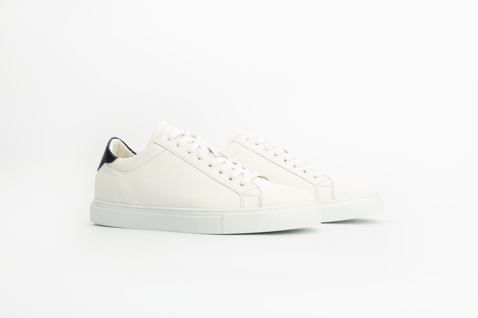 Ghost Sneakers in White and Ambossed-croc Blue Leather