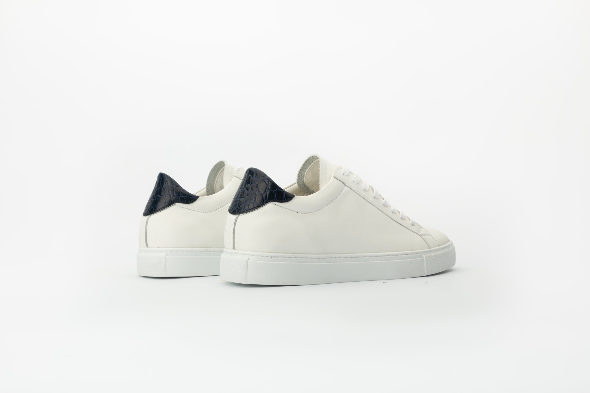 Ghost Sneakers in White and Ambossed-croc Blue Leather