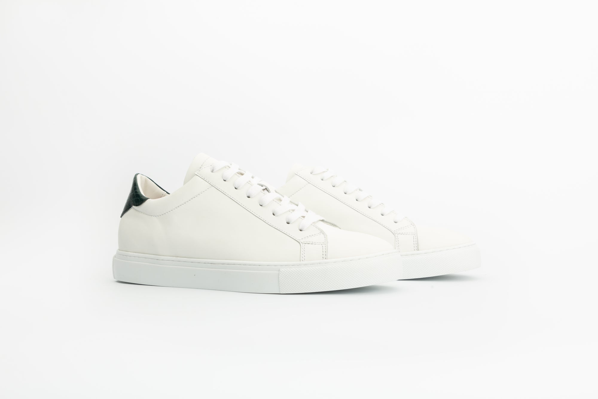 Ghost Sneakers in White and Ambossed-croc Green Leather