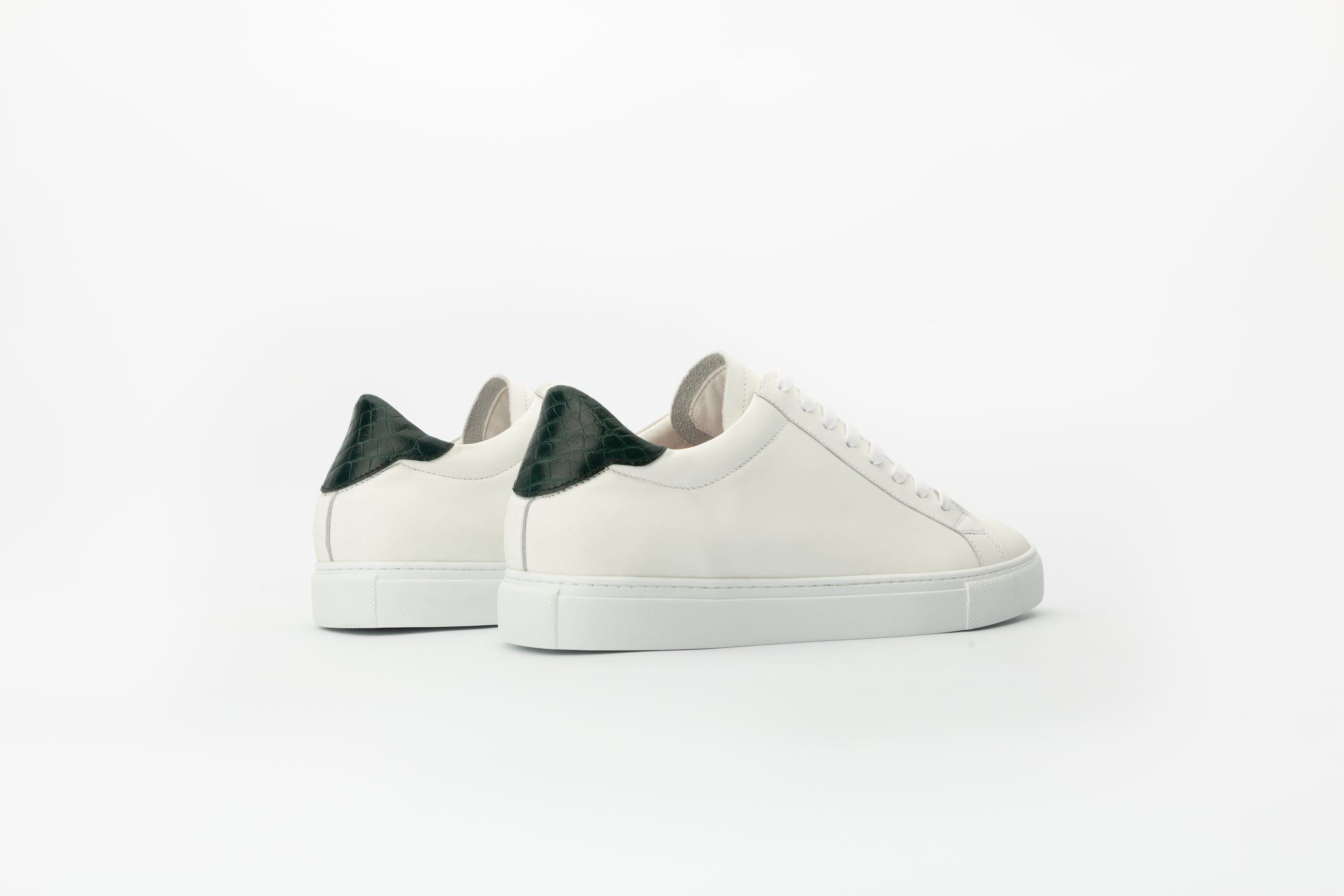 Ghost Sneakers in White and Ambossed-croc Green Leather