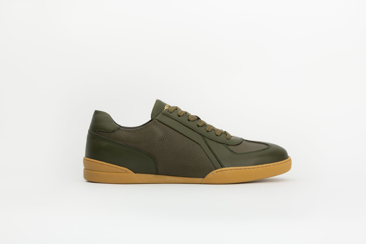 Retro Sneakers In Green Leather