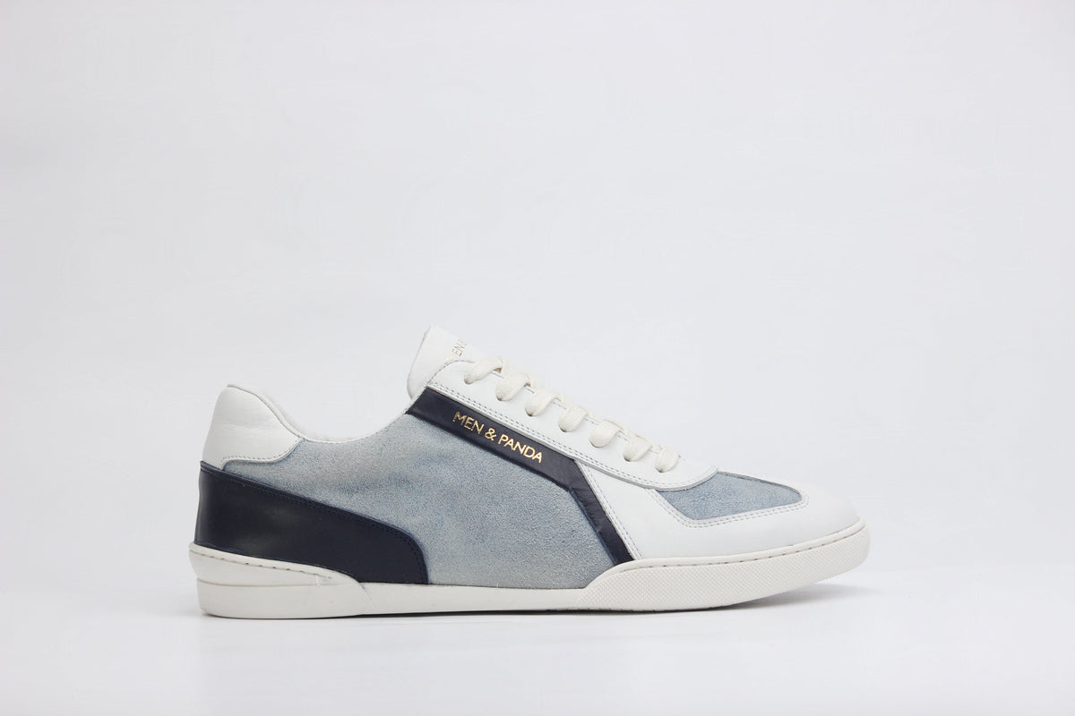 Sneakers RETRO en daim bleu - cuir blanc