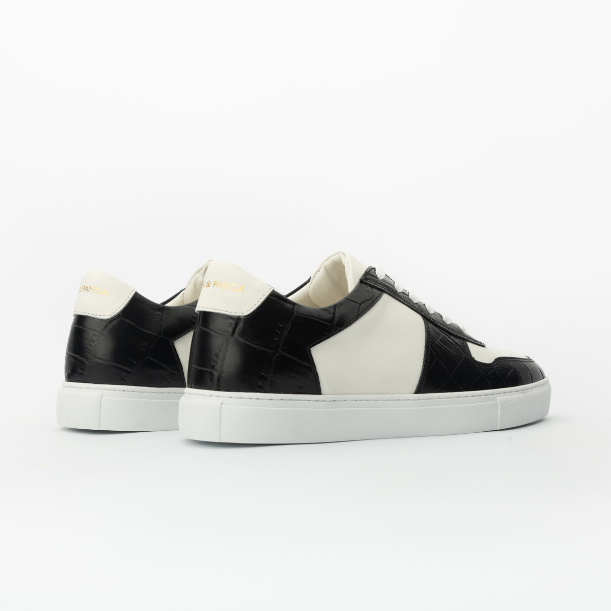 Sneakers BASE en cuir blanc - croco noir Men & Panda