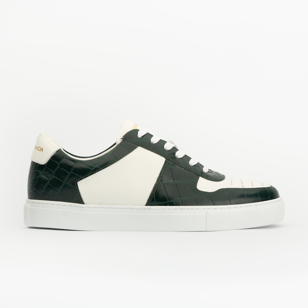 Sneakers BASE en cuir blanc - croco vert Men & Panda