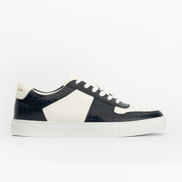 Sneakers BASE en cuir blanc - croco bleu Men & Panda
