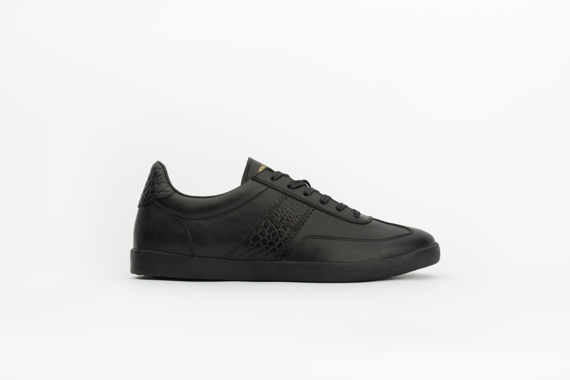 Arrow Sneakers in Black and Croc-embossed Leather