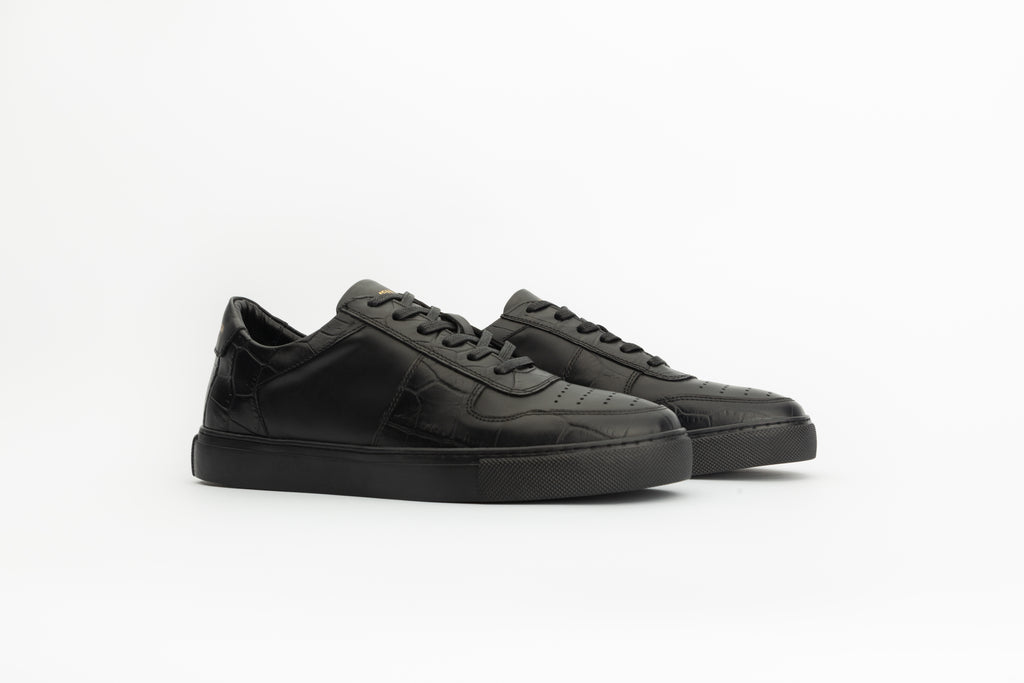 Sneakers Base en cuir noir et crocodile embossé