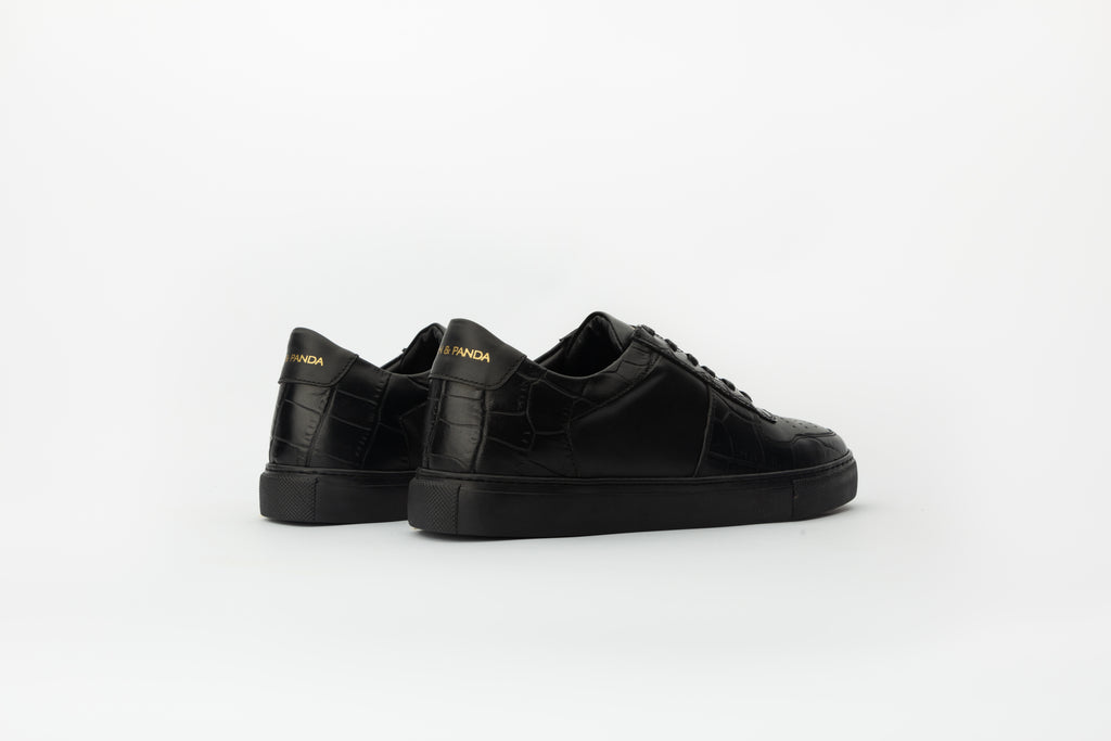 Sneakers Base en cuir noir et crocodile embossé
