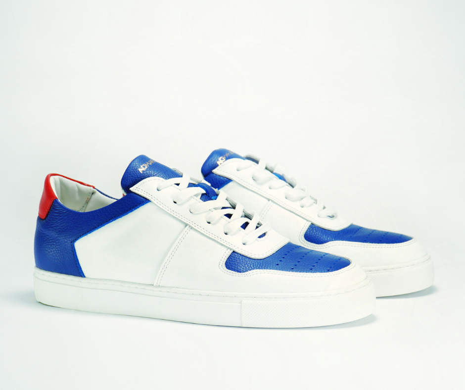 Sneakers BASE en cuir blanc et bleu