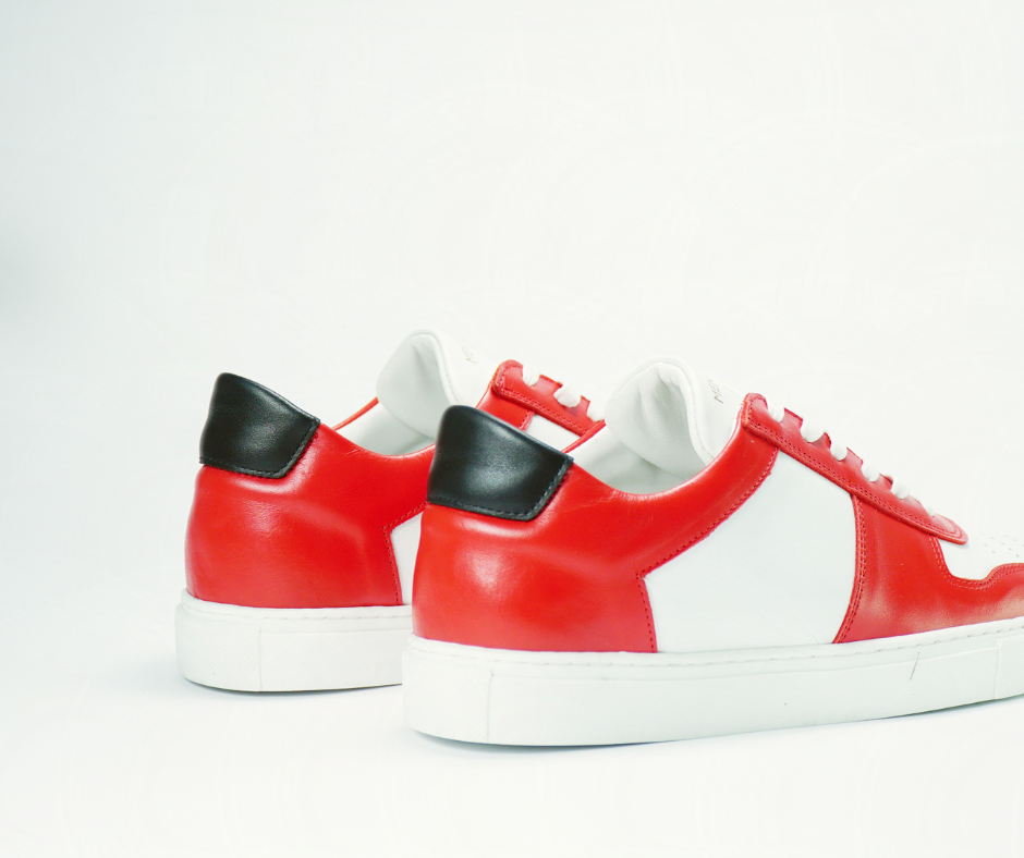Sneakers BASE en cuir blanc et rouge