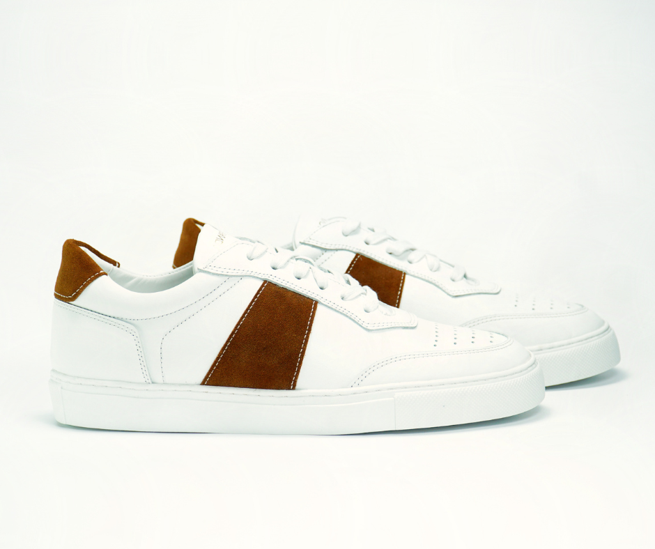 Sneakers COURT en cuir blanc et cognac