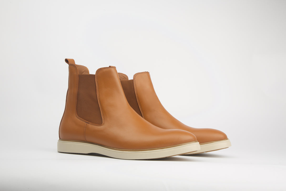 Bottine Chelsea en cuir camel