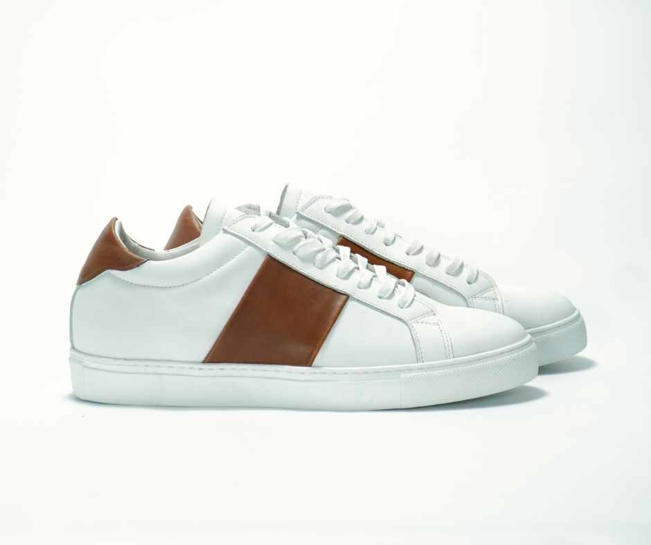 GHOST sneakers in white and camel leather