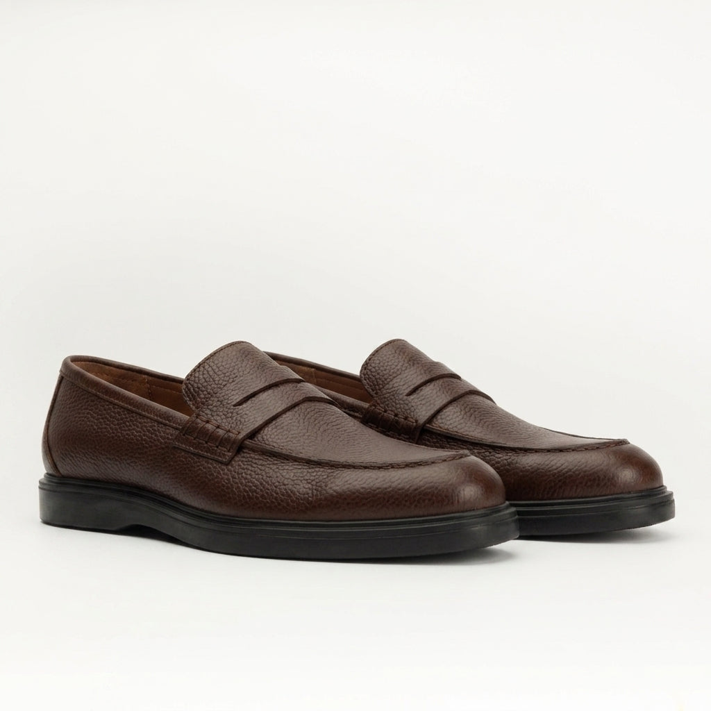 Mocassins en cuir marron grainé Men & Panda