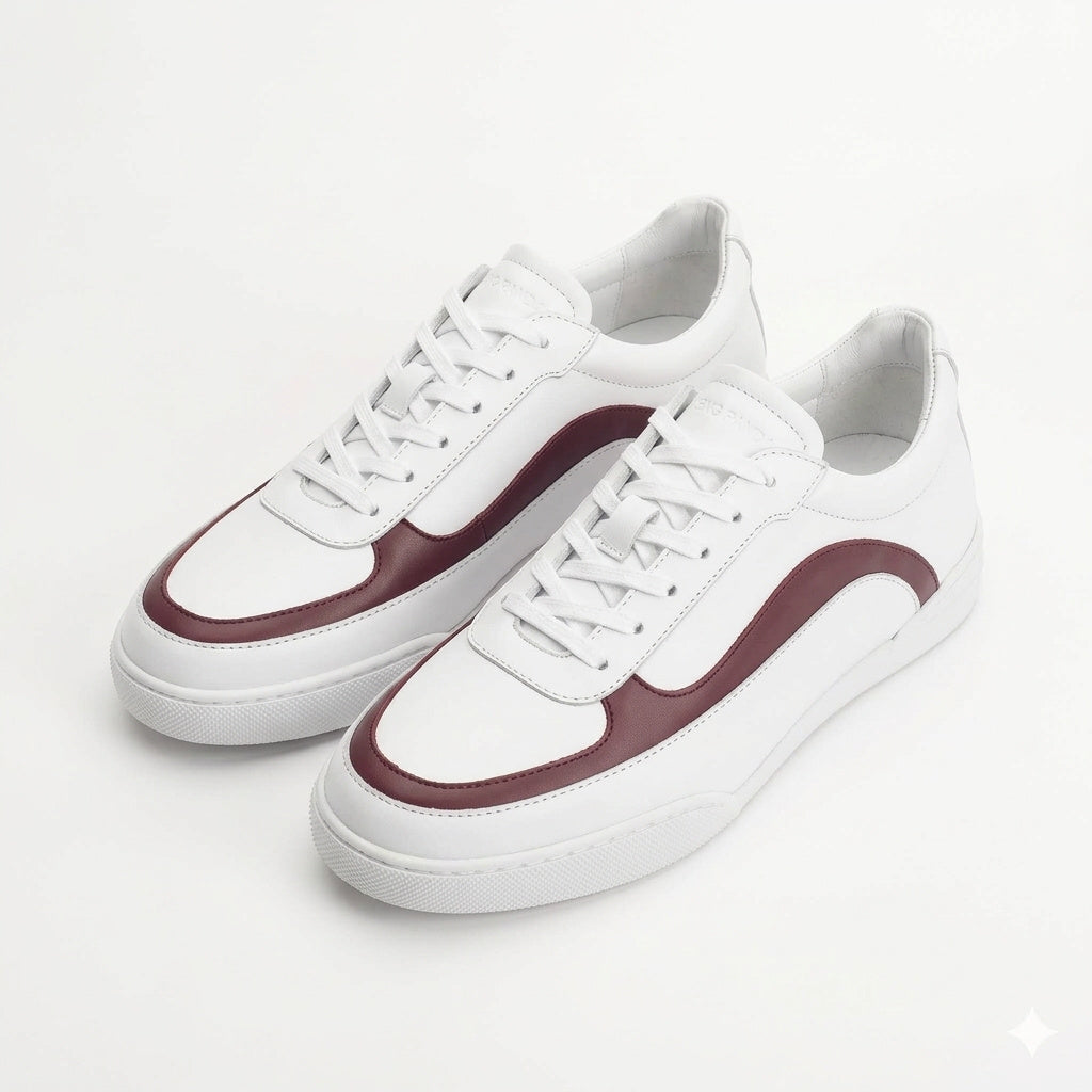 Sneakers WAVES en cuir blanc et bordeaux Men & Panda