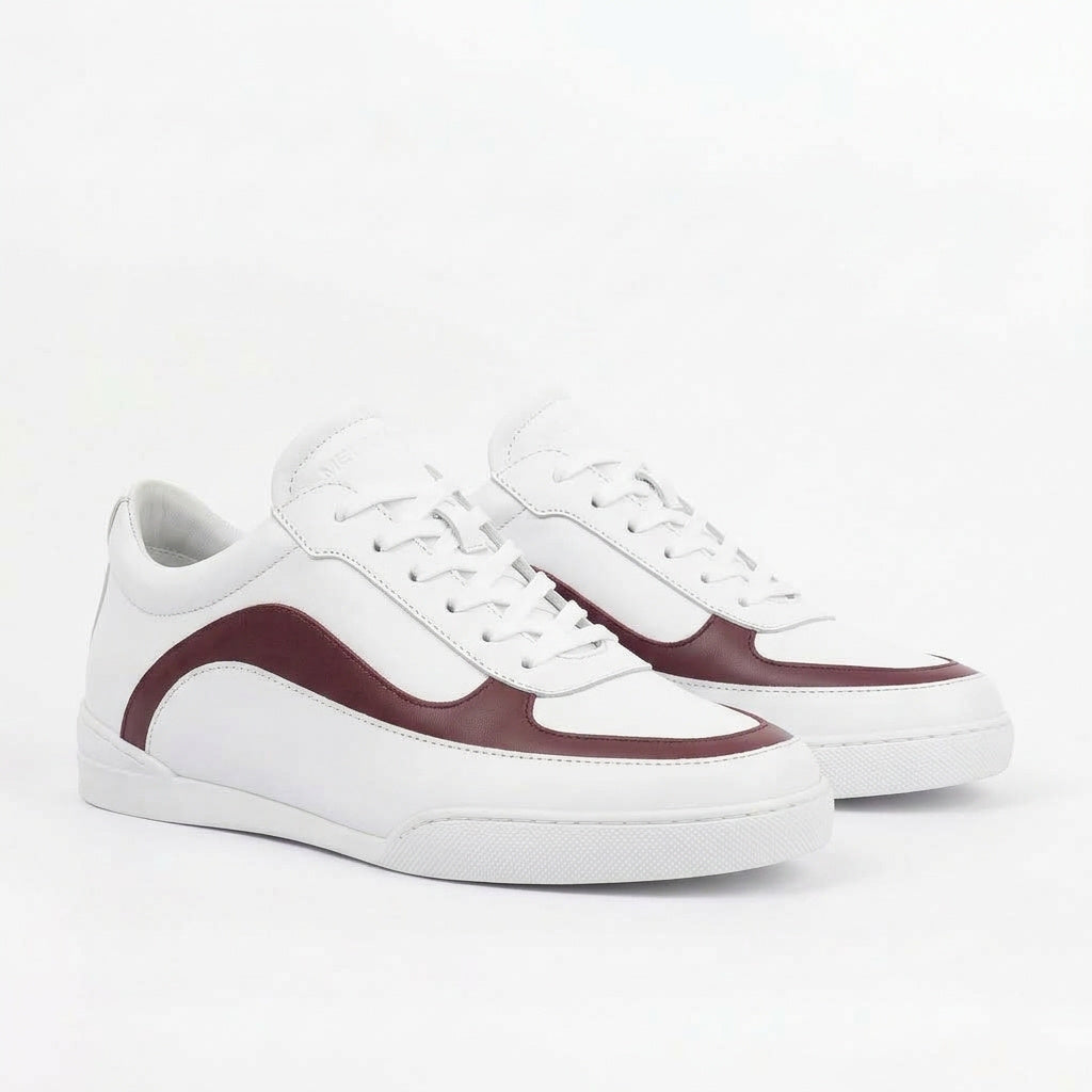 Sneakers WAVES en cuir blanc et bordeaux Men & Panda