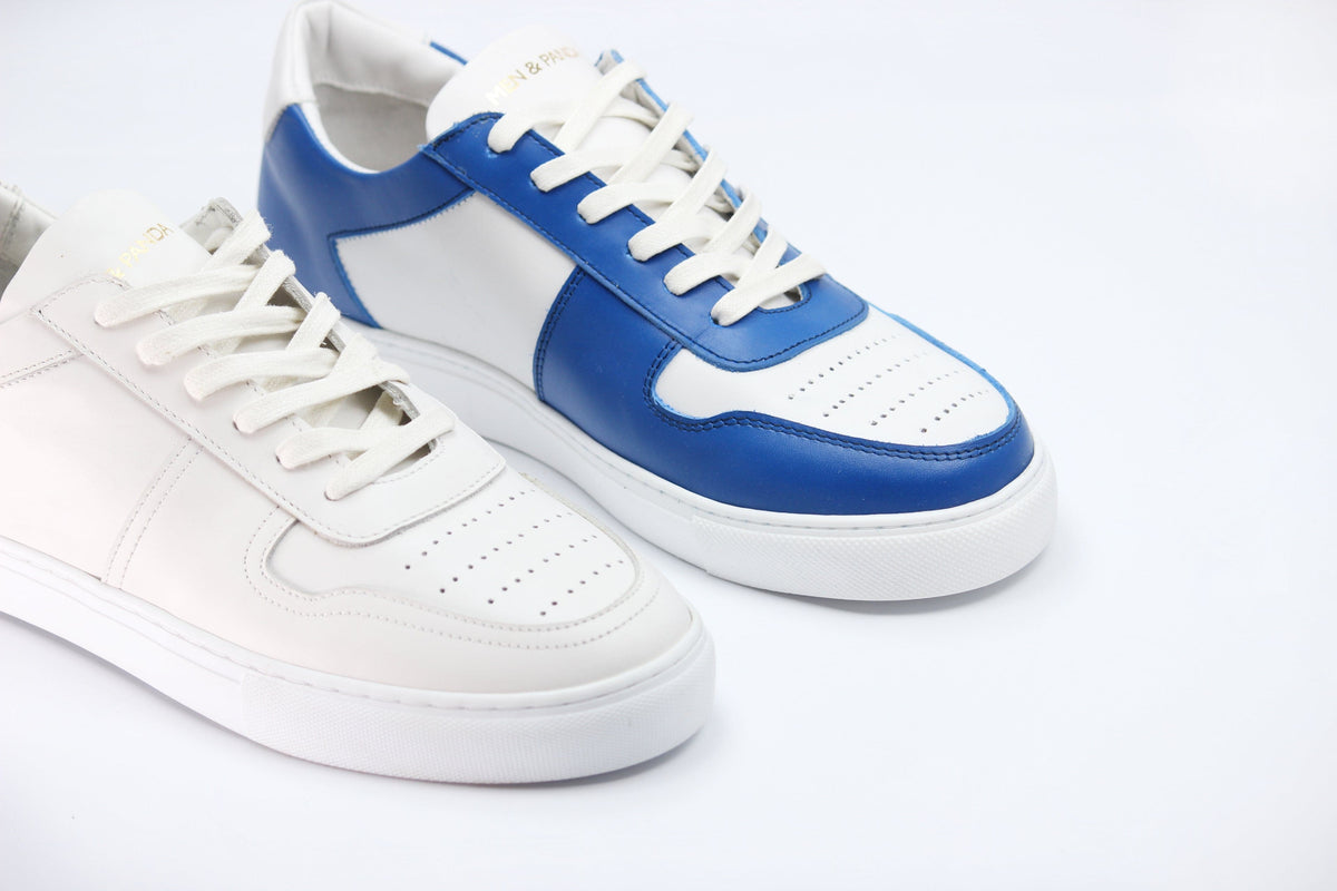 Sneakers BASE en cuir blanc et bleu