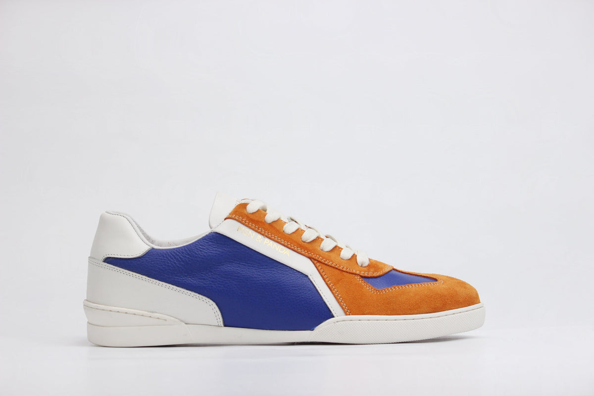 Sneakers RETRO en cuir bleu - daim orange